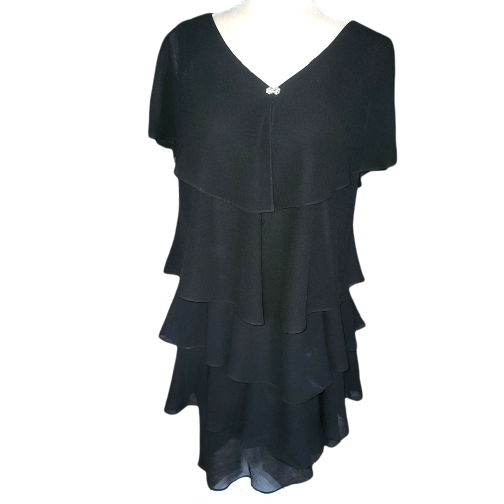 Patra black chiffon formal dress with sheer layers and Rhinestone Flutter 14